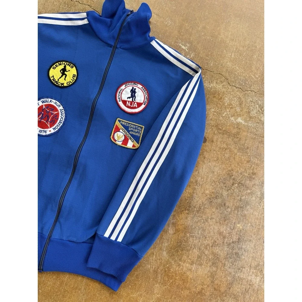 VTG 70s Adidas Trefoil Zip Up Nylon Track Jacket Running Club Patches Germany (L